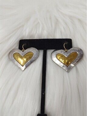 Jeep Collins Brass Sterling Heart Dangle Earrings 12.9g
